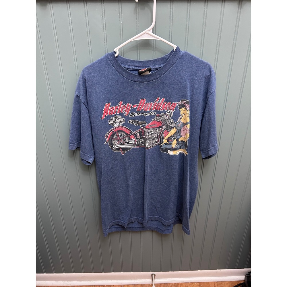 Harley-Davidson Myrtle Beach Pin-Up Girl Graphic Tee Heather Blue Mens Large